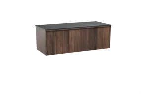 Balmani Forma meuble salle de bains suspendu 135 x 55 cm noyer américain avec Stretto tablette simple ou double en granit noir, 