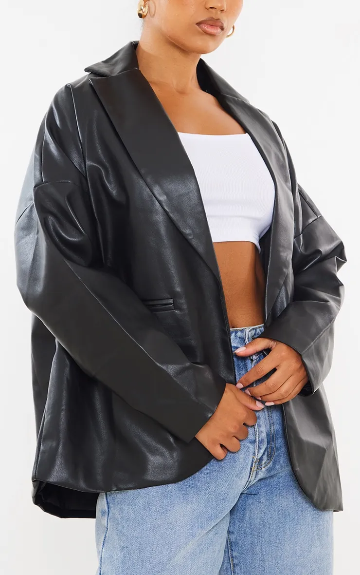 Blazer noir style dad oversize en PU à épaules tombantes