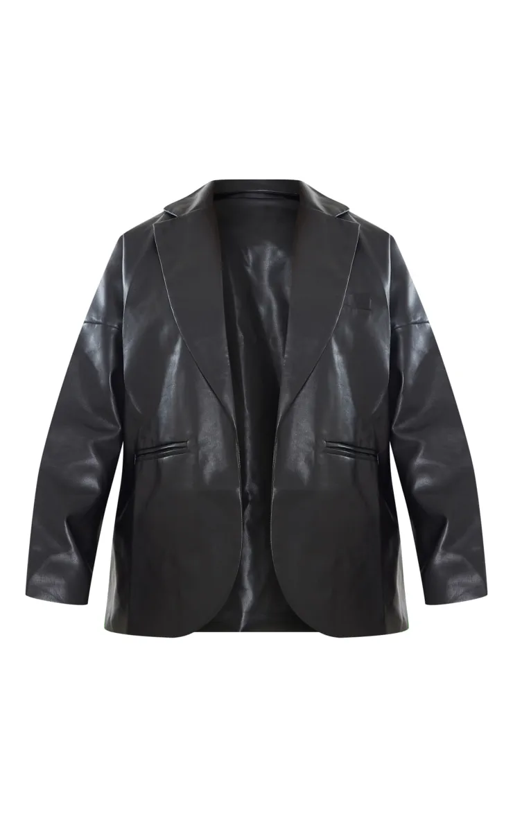 Blazer noir style dad oversize en PU à épaules tombantes
