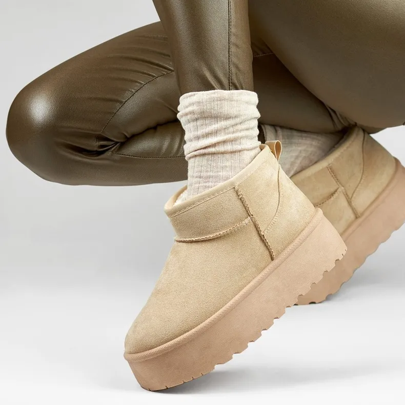 Bottes de neige femme beiges à plateforme