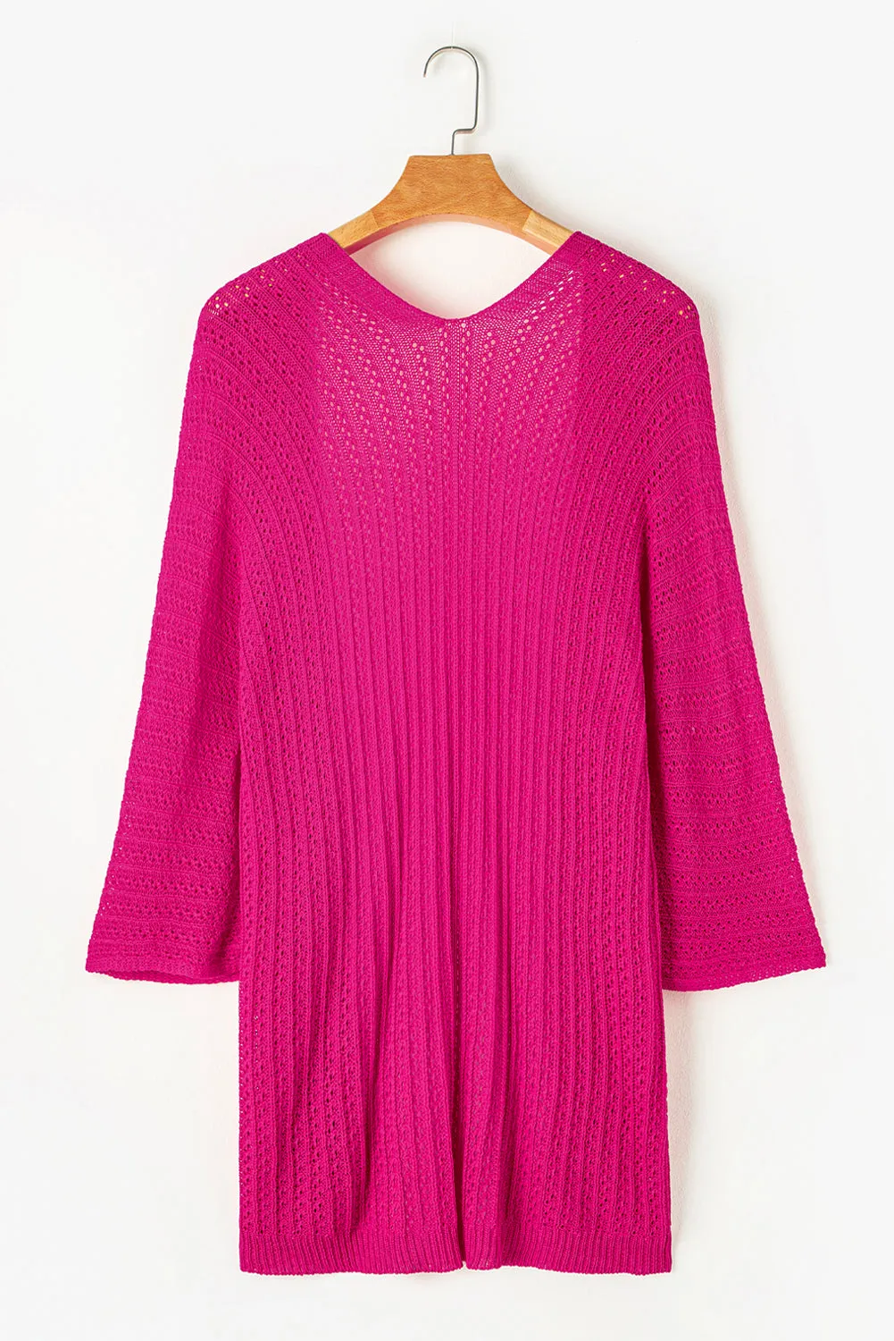 Cardigan en tricot à manches bracelet ajouré rose