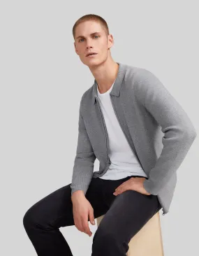 Cardigan zippé gris tricot col chemise Homme