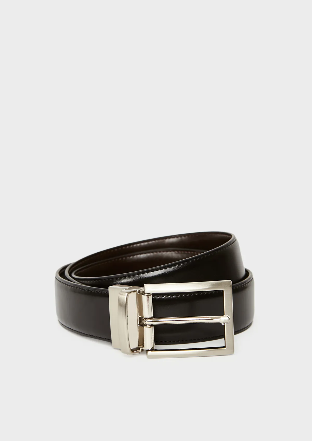 Ceinture ajustable et réversible en cuir lisse noir