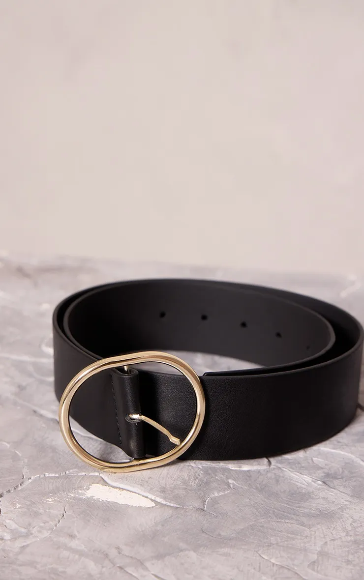 Ceinture en PU noir à boucle ovale dorée