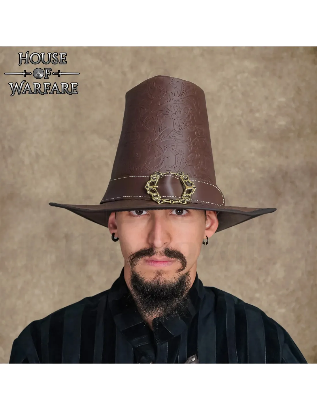 Chapeau Dark Witchy Renaissance en cuir marron gaufré ⚔️ Boutique Épées
