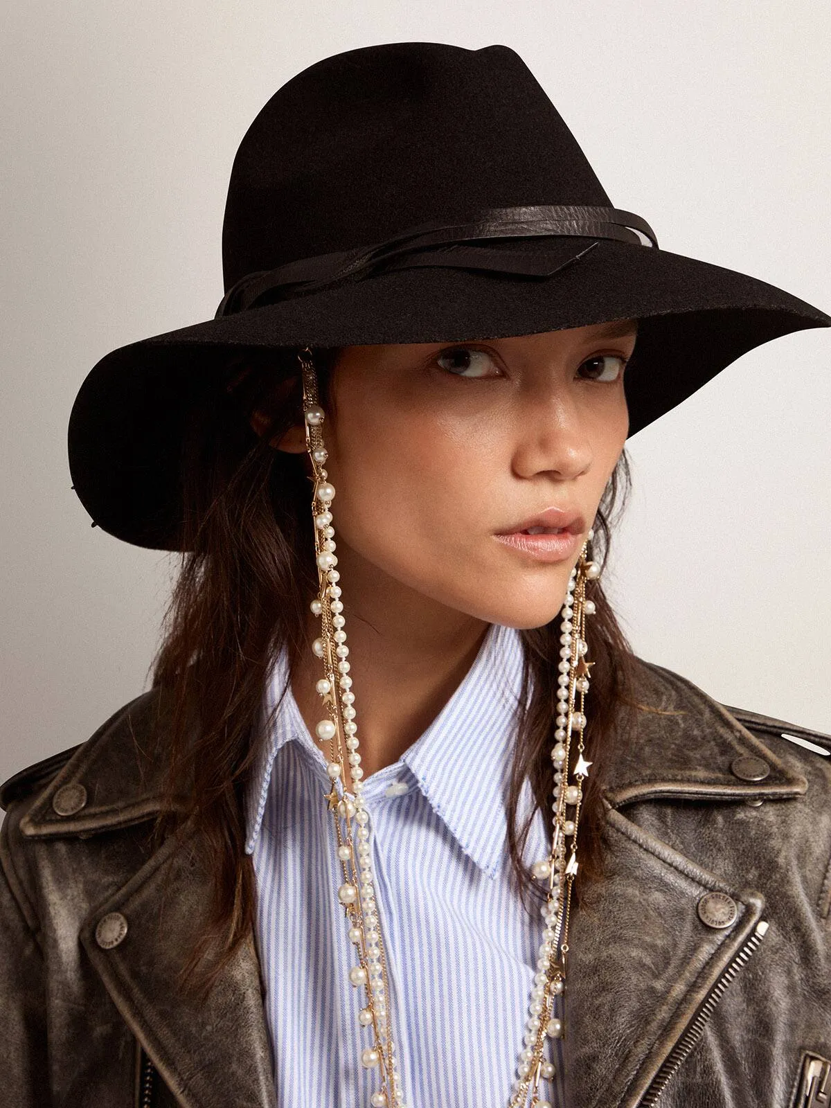 Chapeau fedora noir avec bride pour femme | Golden Goose