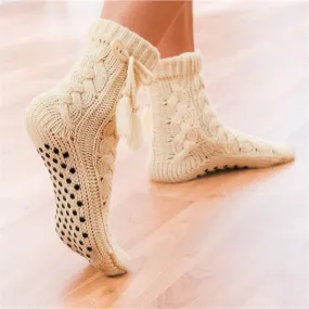 Chaussettes tricot antiglisse Beige - taille 40/41