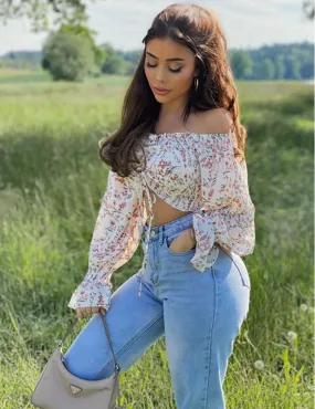 Crop-top fleuri à lacets / 35109 - JEANS INDUSTRY