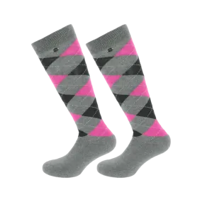 Equithème - Chaussette Argyle gris clair/rose fluo (x1)