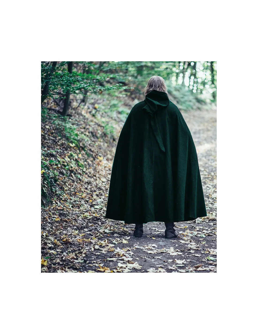 Longue cape médiévale avec fermeture à boucle, modèle Lorenz, vert 160 cm. ⚔️