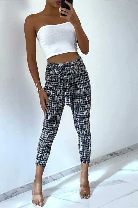 Pantalon slim noir avec motif poches et ceinture