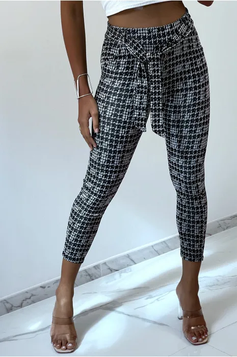 Pantalon slim noir avec motif poches et ceinture