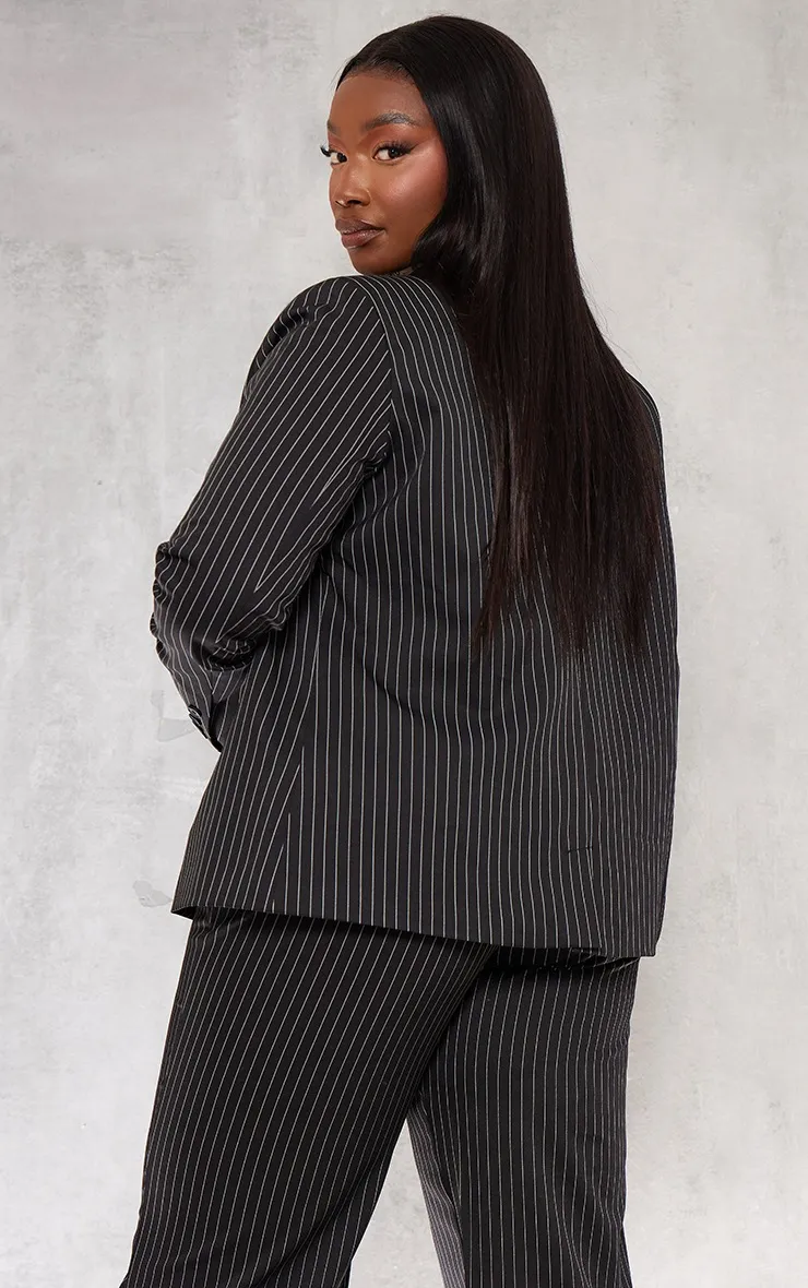Plus Blazer de tailleur oversize noir à rayures