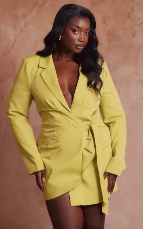 Plus Robe blazer chartreuse décolletée à nouer sur les côtés