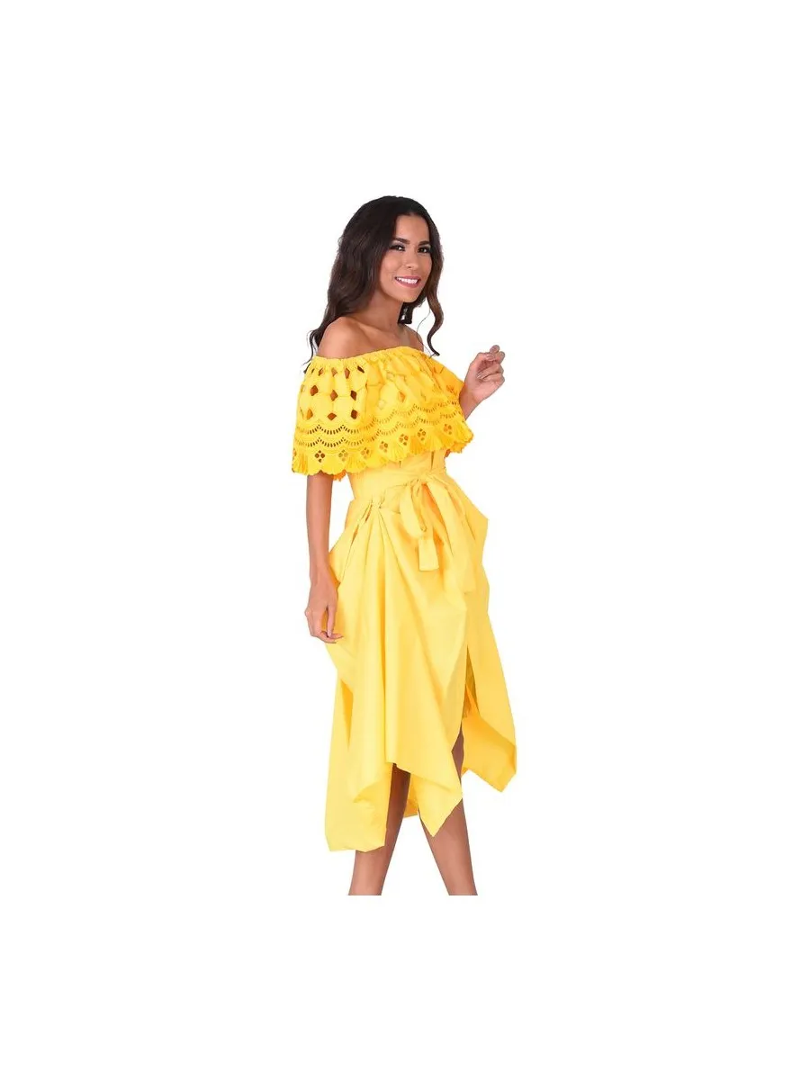 Robe Broderie Amande Jaune