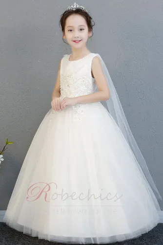 Robe Cortège Fille Appliques Dramatique A-ligne Longueur Cheville