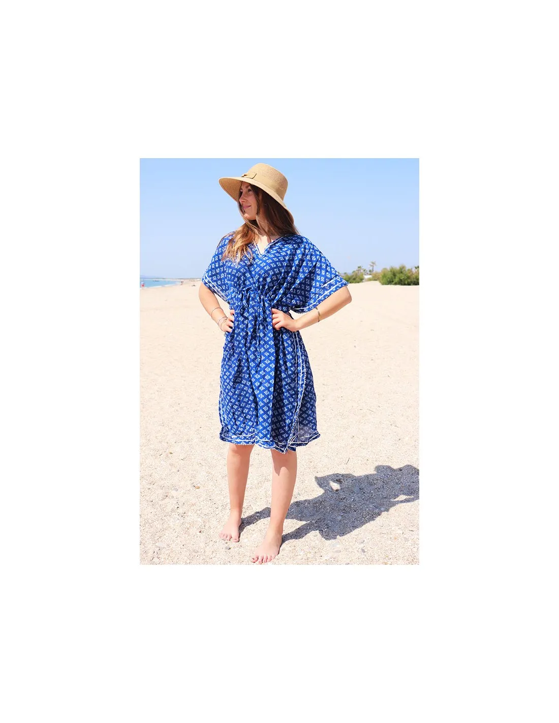 Robe courte kaftan bleue