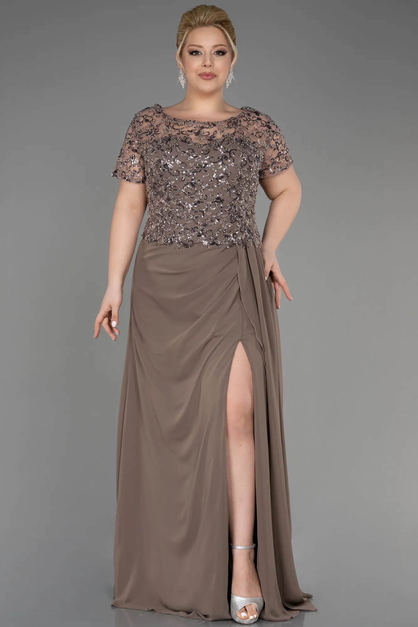 Robe De Fiançailles Grande Taille Longue Mousseline Bleu Marine ABU3731