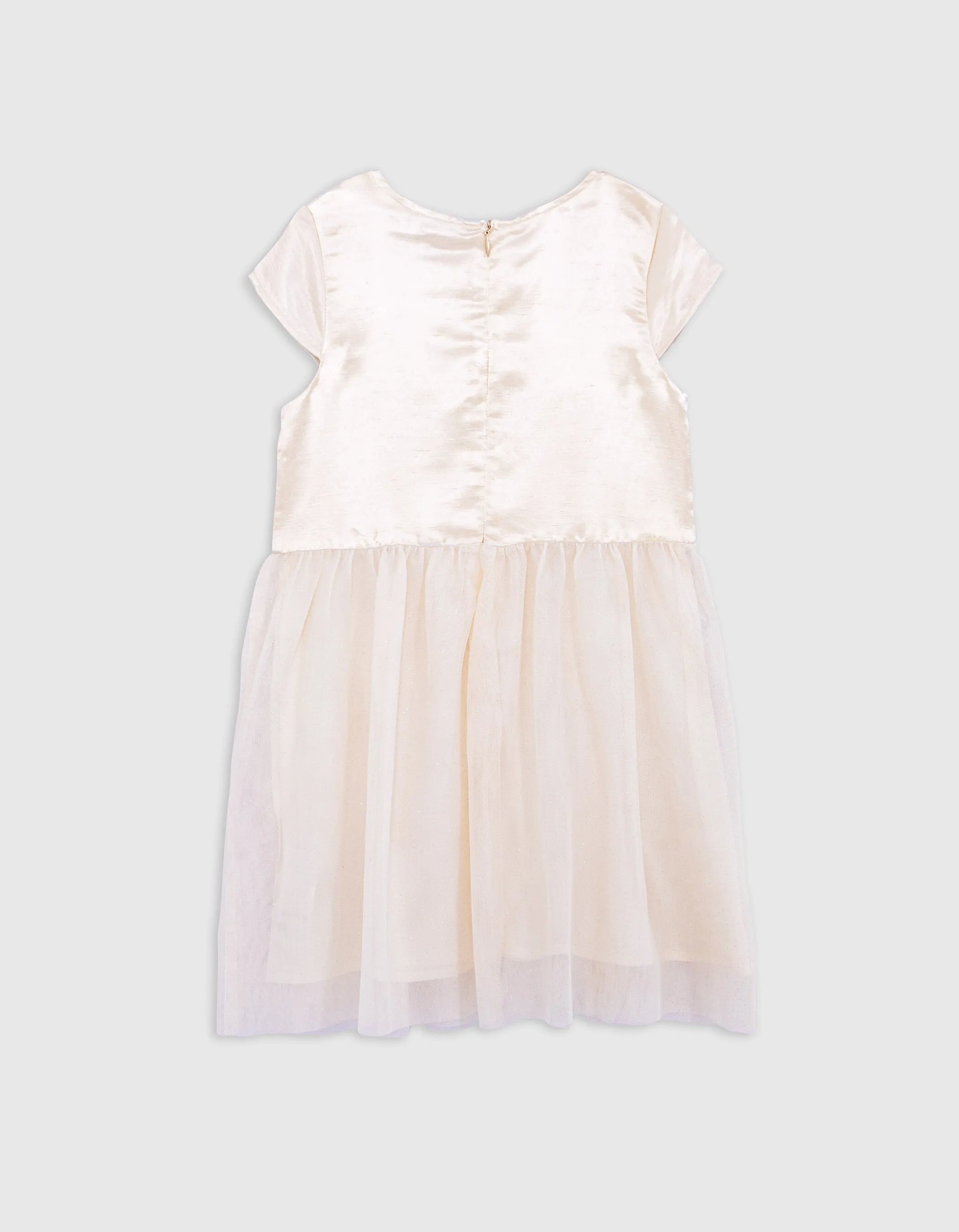 Robe écrue satinée et brodée bi-matière fille