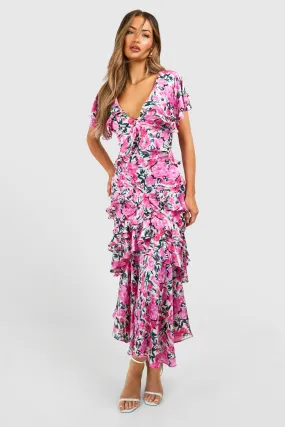 Robe longue fleurie à volants