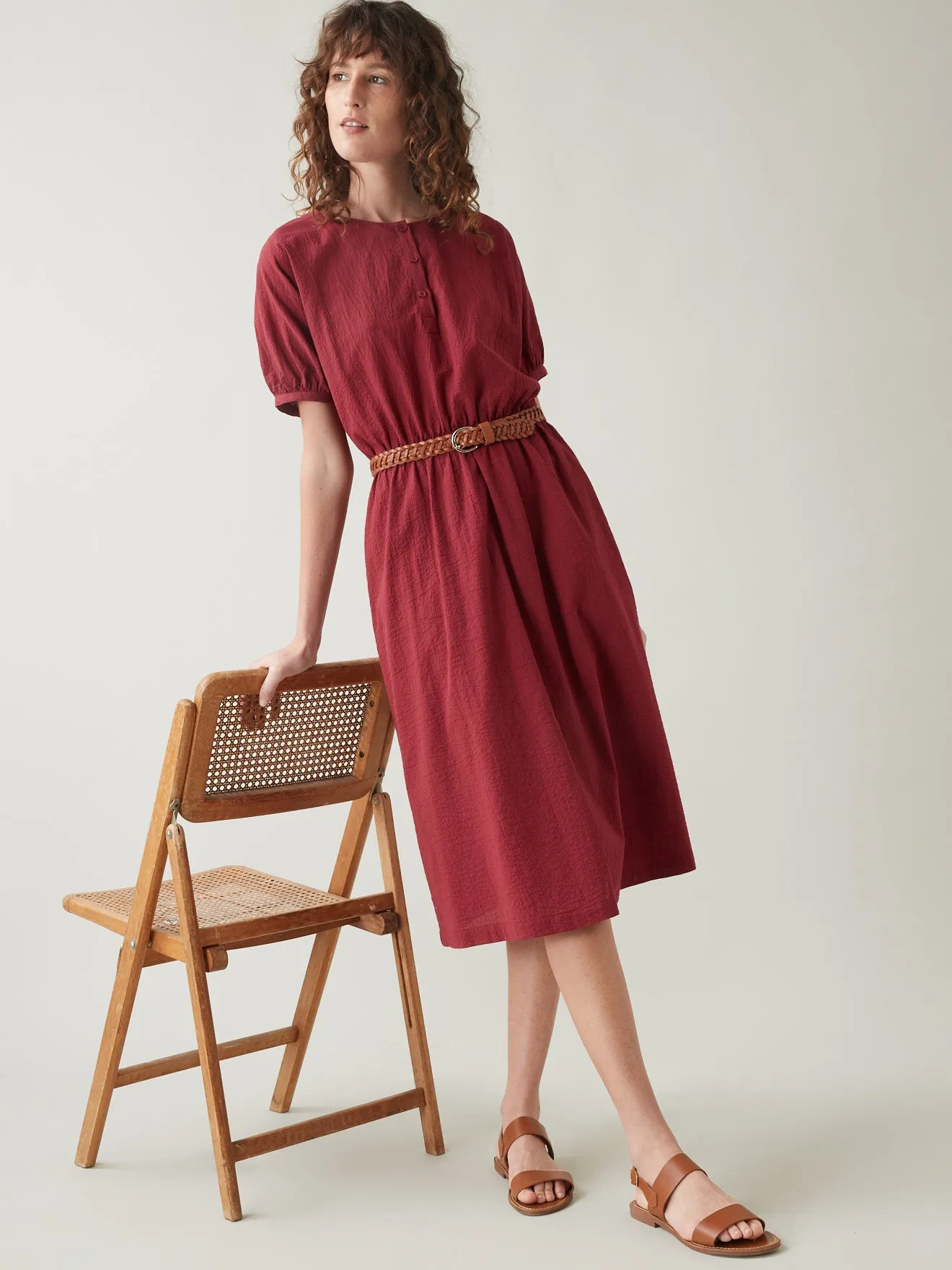 Robe mi-longues seersucker uni femme