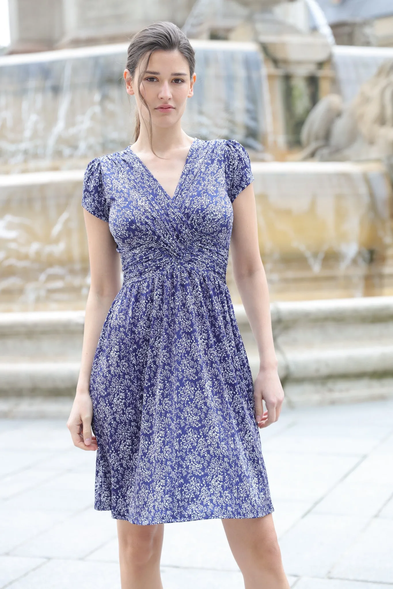 Robe Vogue infroissable - Fleurs marine