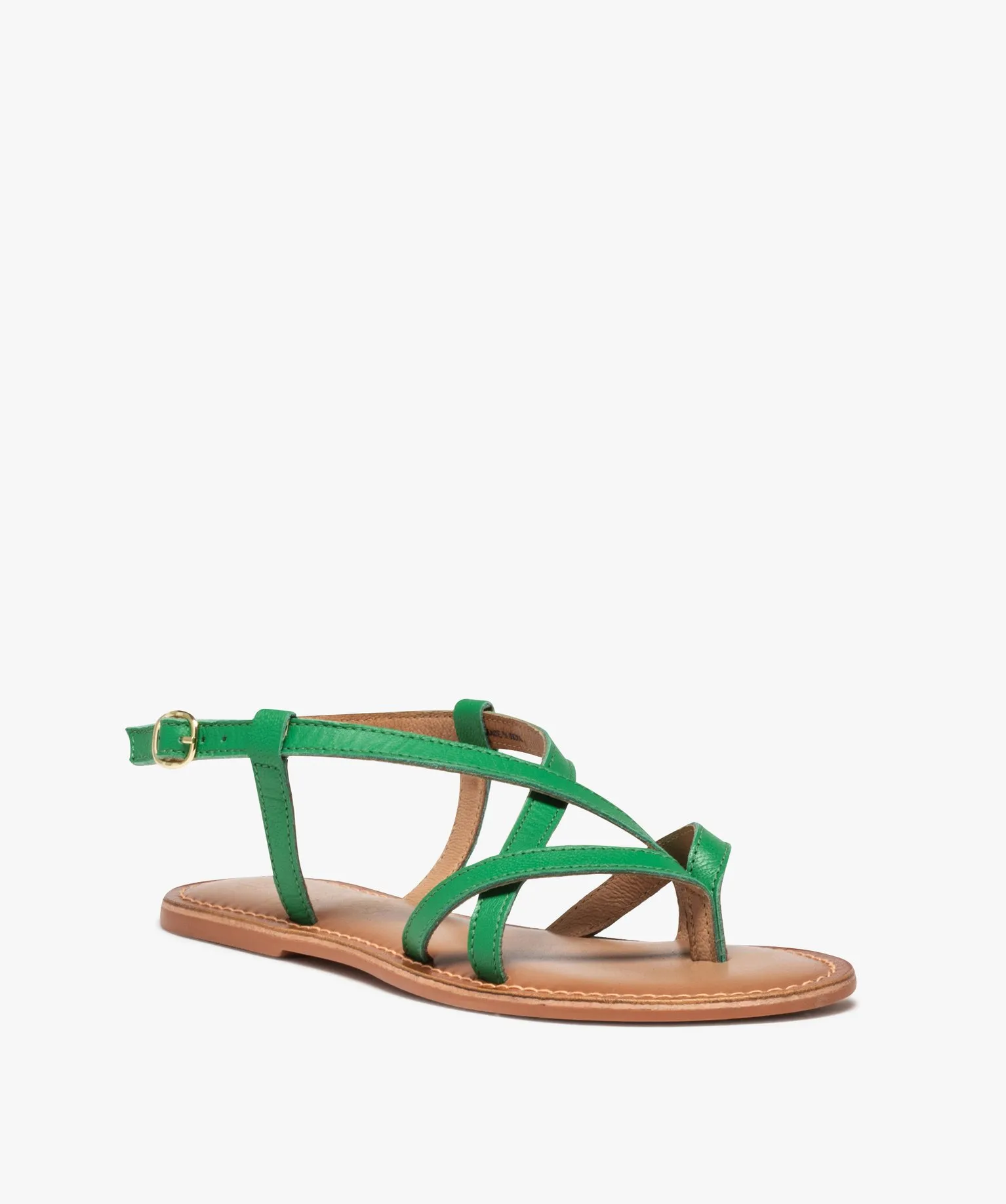sandales femme a talon plat et brides fines en cuir uni vert standard sandales plates et nu-pieds