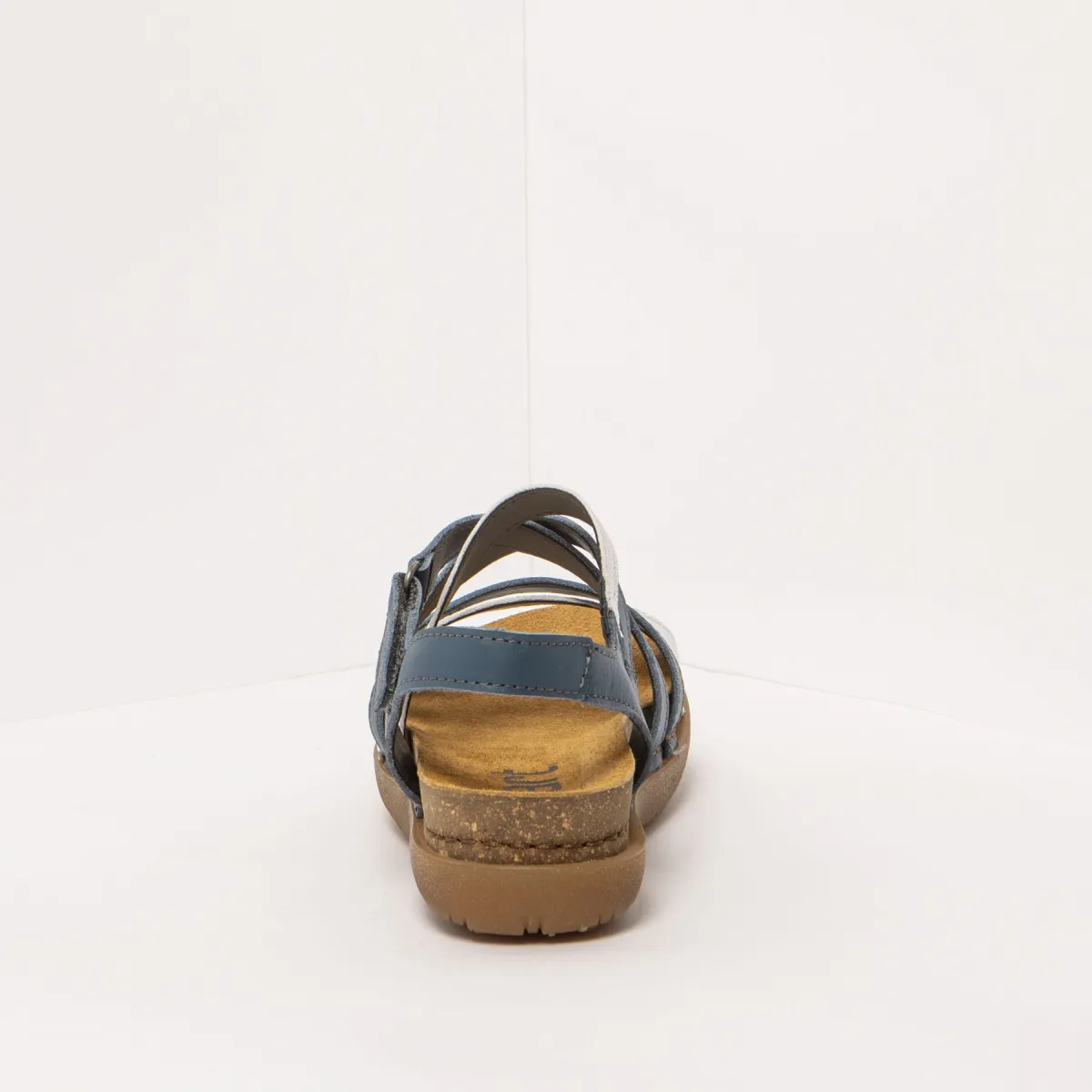 Sandales plates en cuir lisse et daim - Bleu