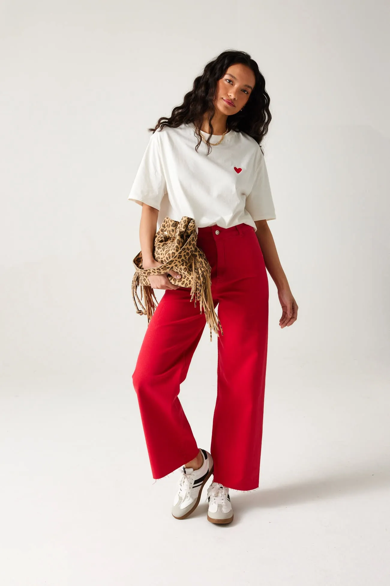 T-shirt cœur brodé Femme - Ecru