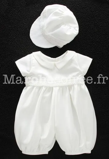 Tenue de baptême garçon avec chapeau réf: EF9706 en Coton, Dentelle