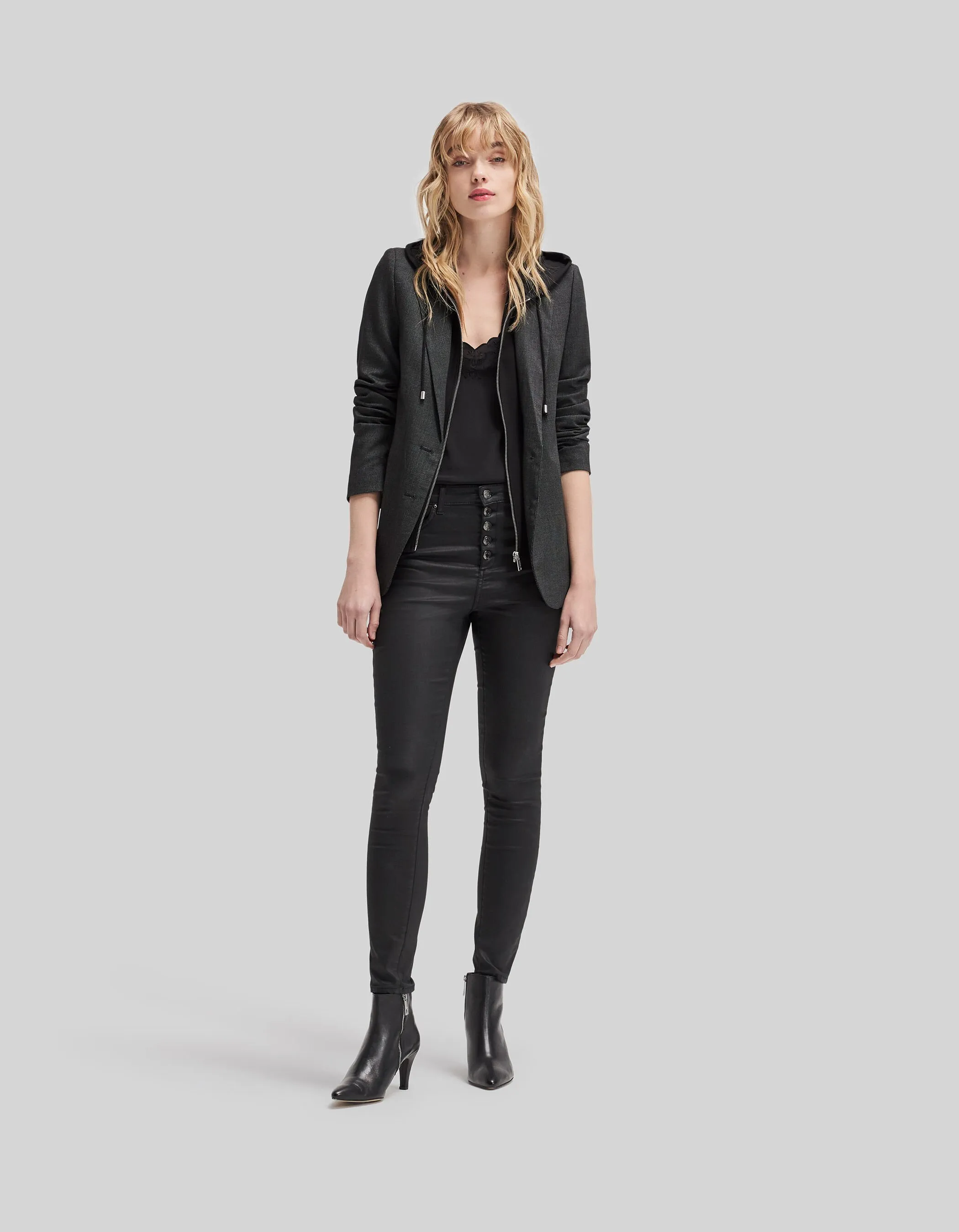 Veste de costume noire faux-uni parmenture amovible Femme