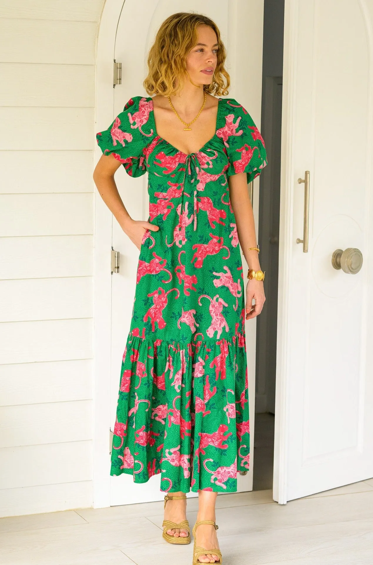 Zillah Dress | Leopard Green/Pink
